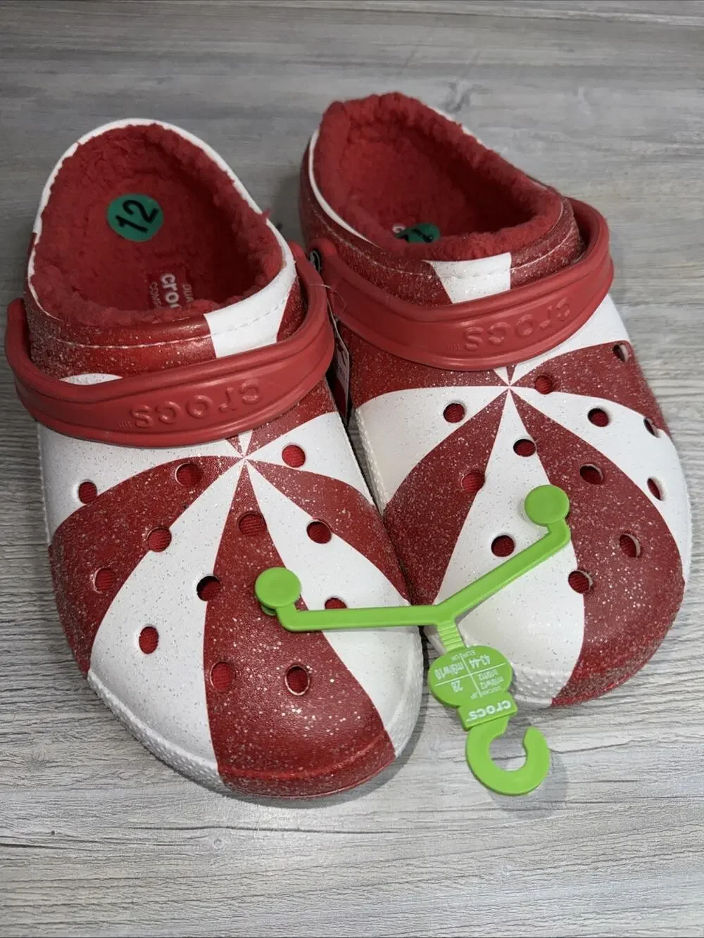 Crocs Classic Lined Holiday Christmas Candy Cane Clogs Shoes Unisex Size M10/W12